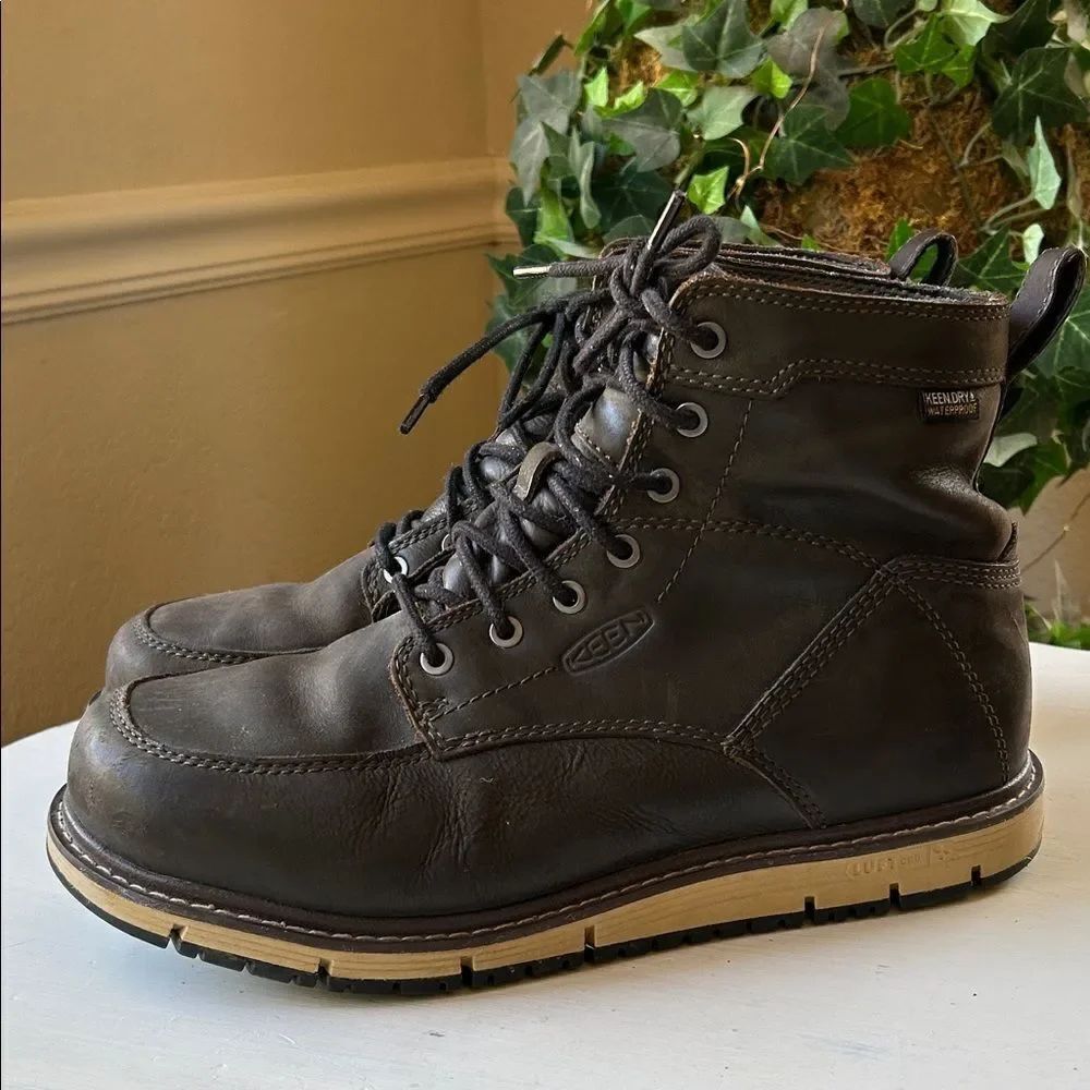 KEEN Men's Dark Brown Lace Up Waterproof Leather Oil Resistant,Utility Boots 10
